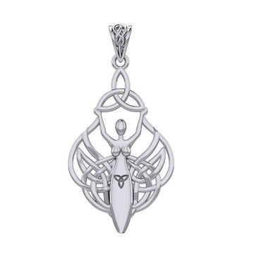 Celtic Goddess Holding Trinity Knot Silver Pendant TPD5847 - Jewelry